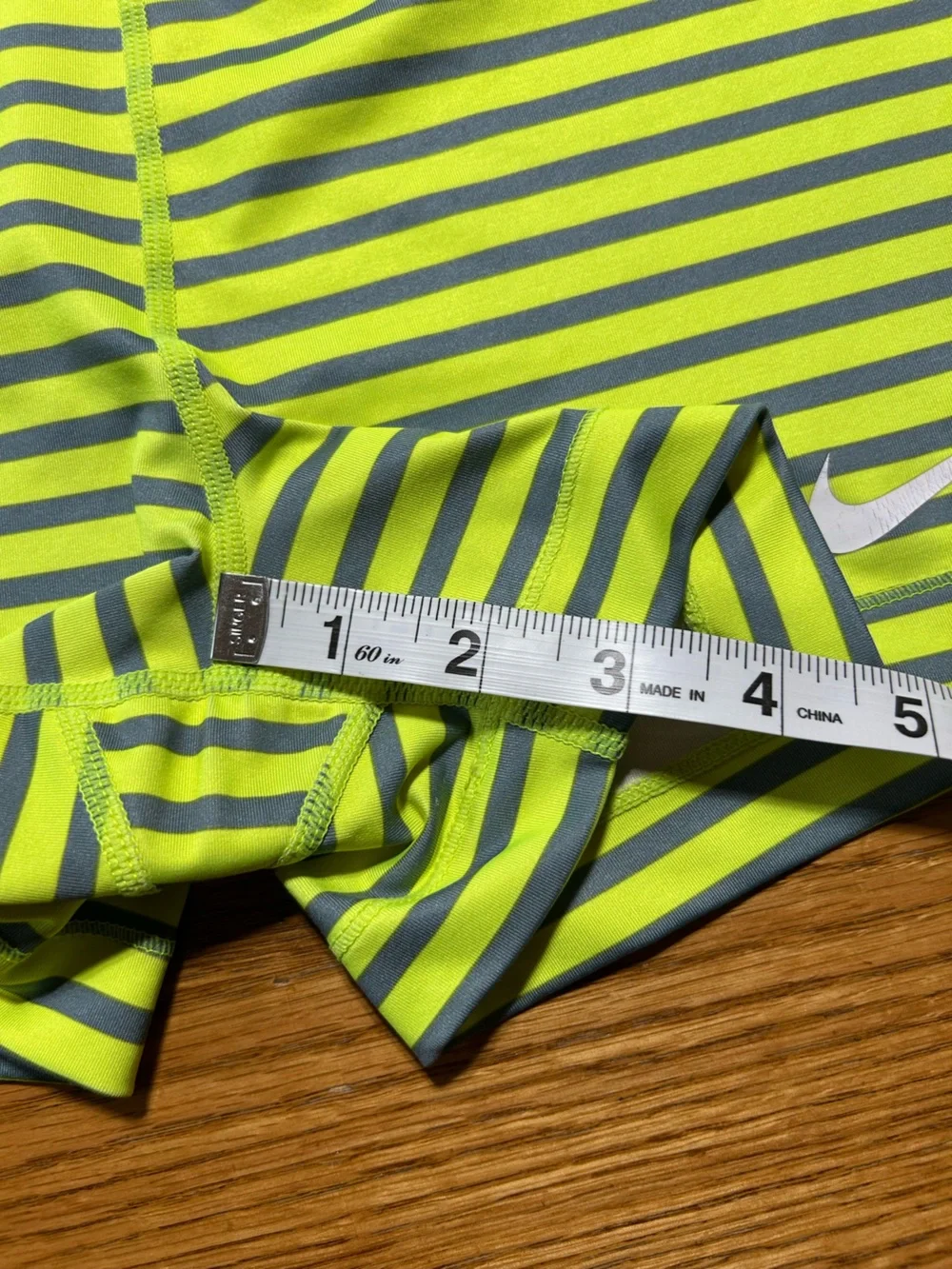 Women’s Nike Pro Shorts Grey and Neon Yellow Striped Size Large